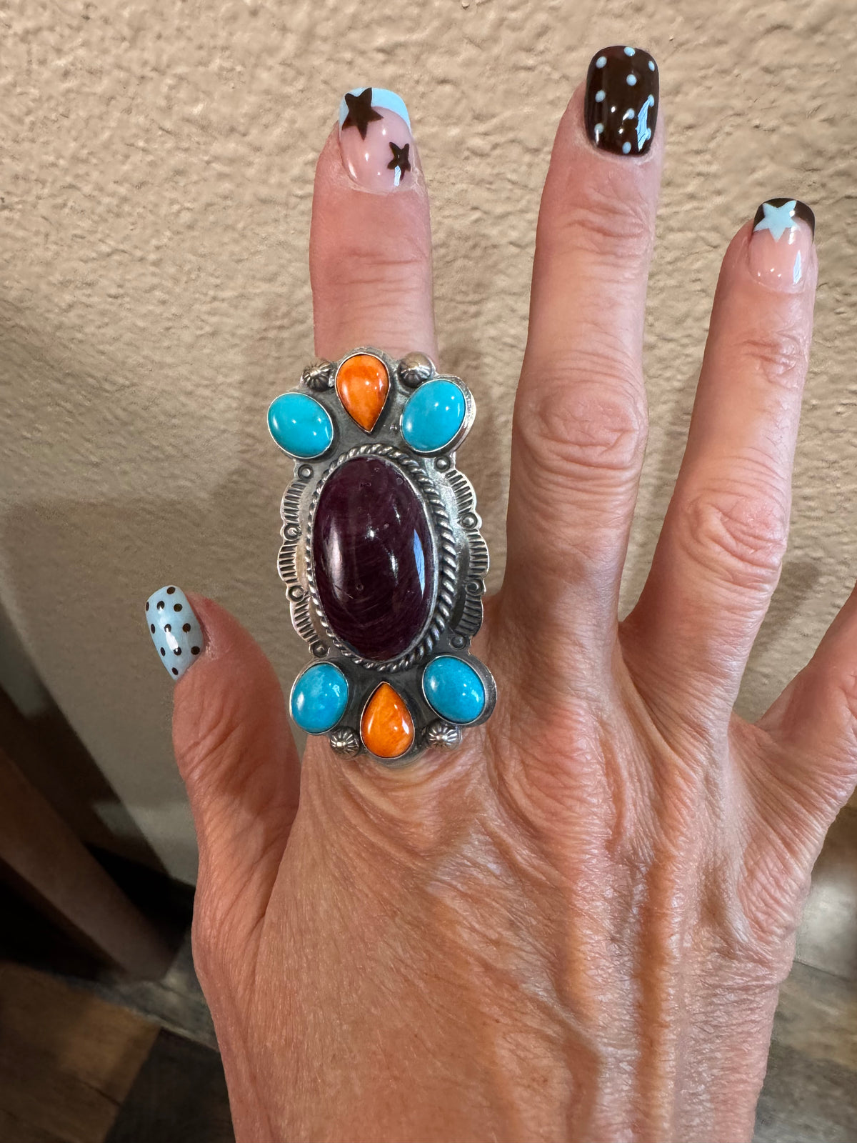 Kingman, Orange & Purple Spiny Cluster Ring