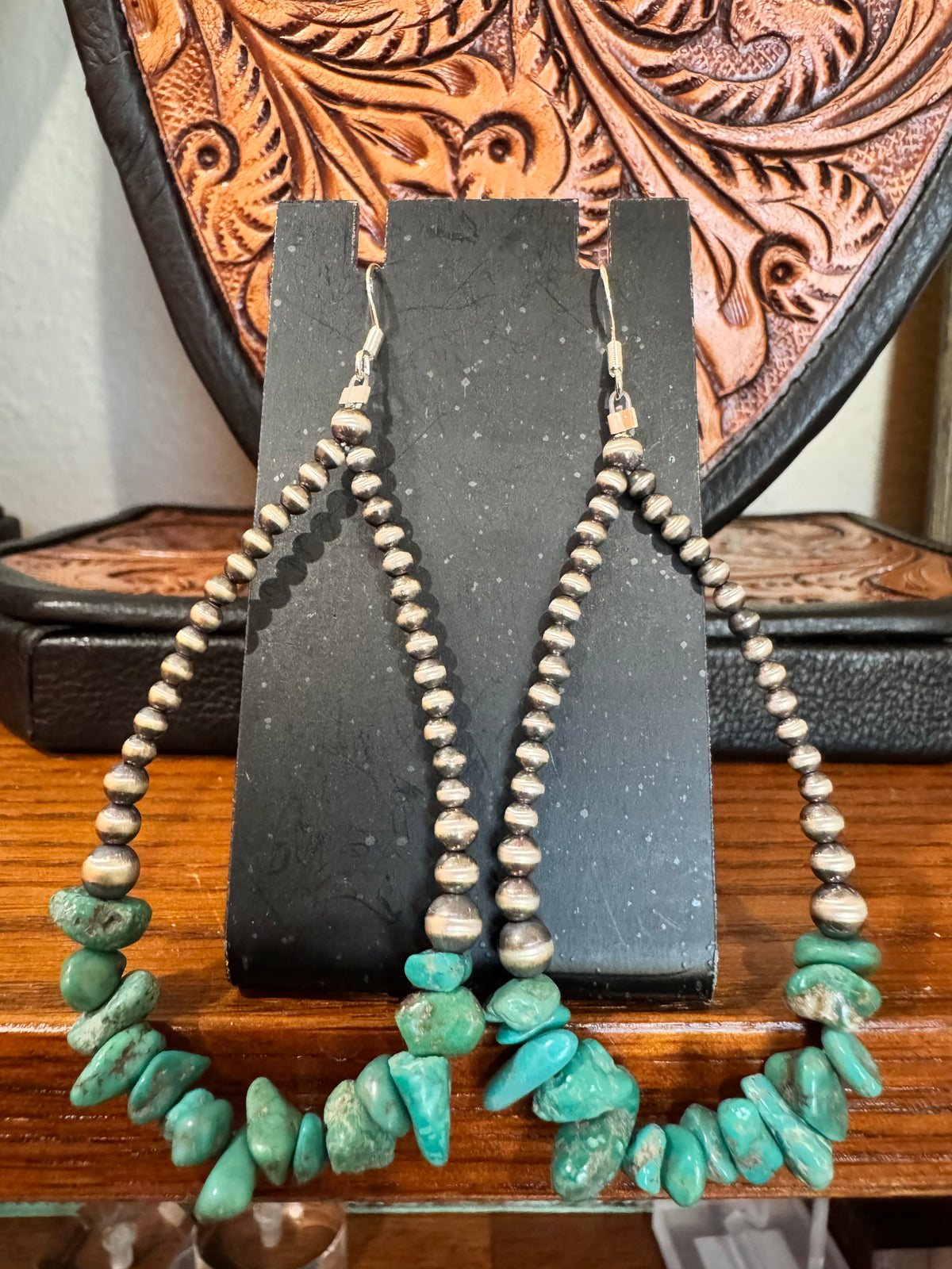 Sterling Silver Pearl Hoops w/Kingman Turquoise
