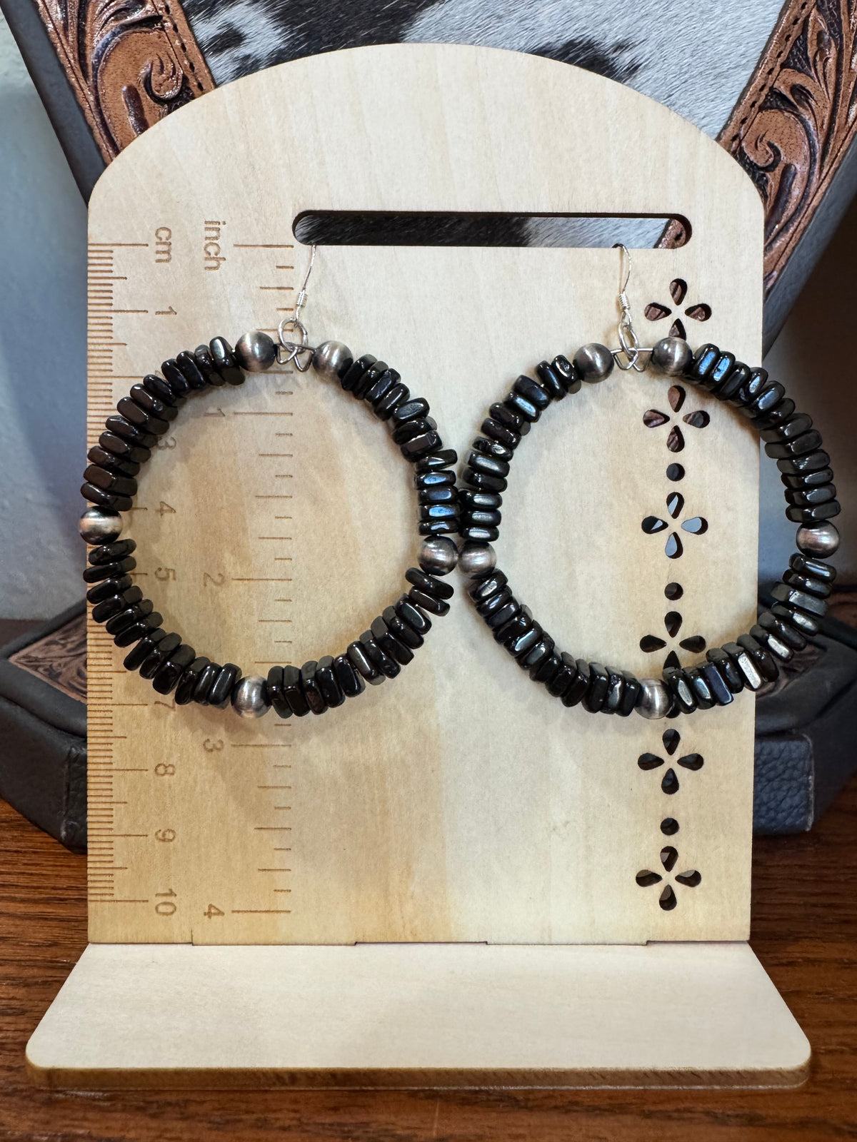 Black Jet Pearl Hoop Earrings