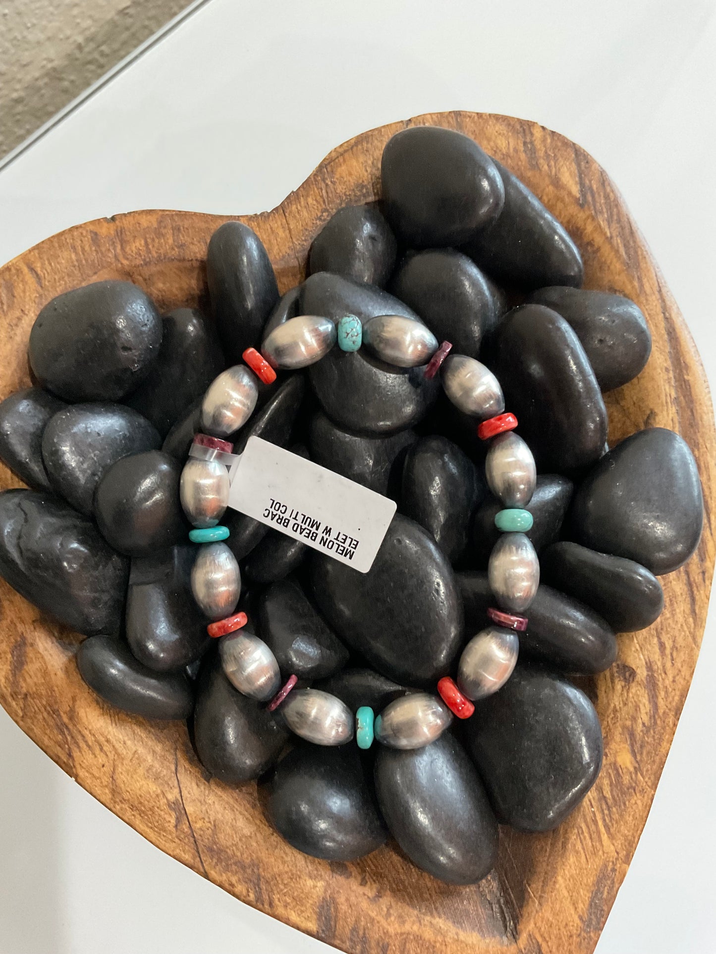 Sterling Silver Melon Beads w/Turquoise & Spiny Stretchy Bracelet