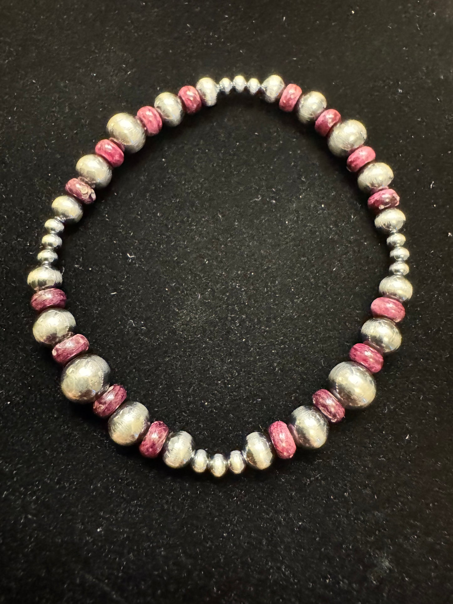 Sterling Silver Pearl & Purple Spiny Stretchy Bracelet