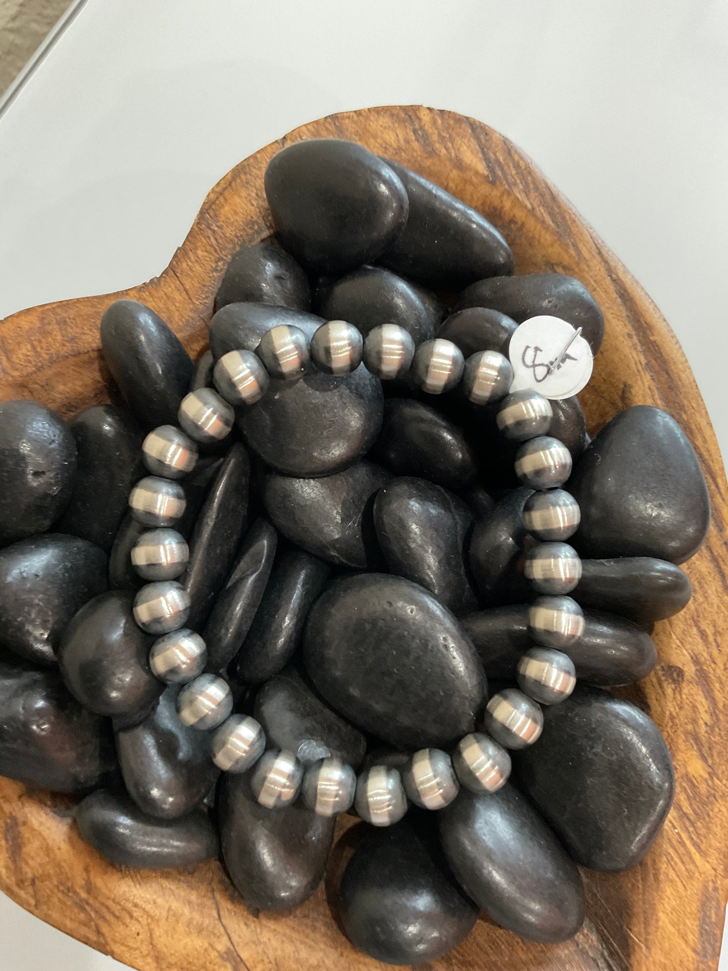 8mm Sterling Silver Pearl Stretchy Bracelet