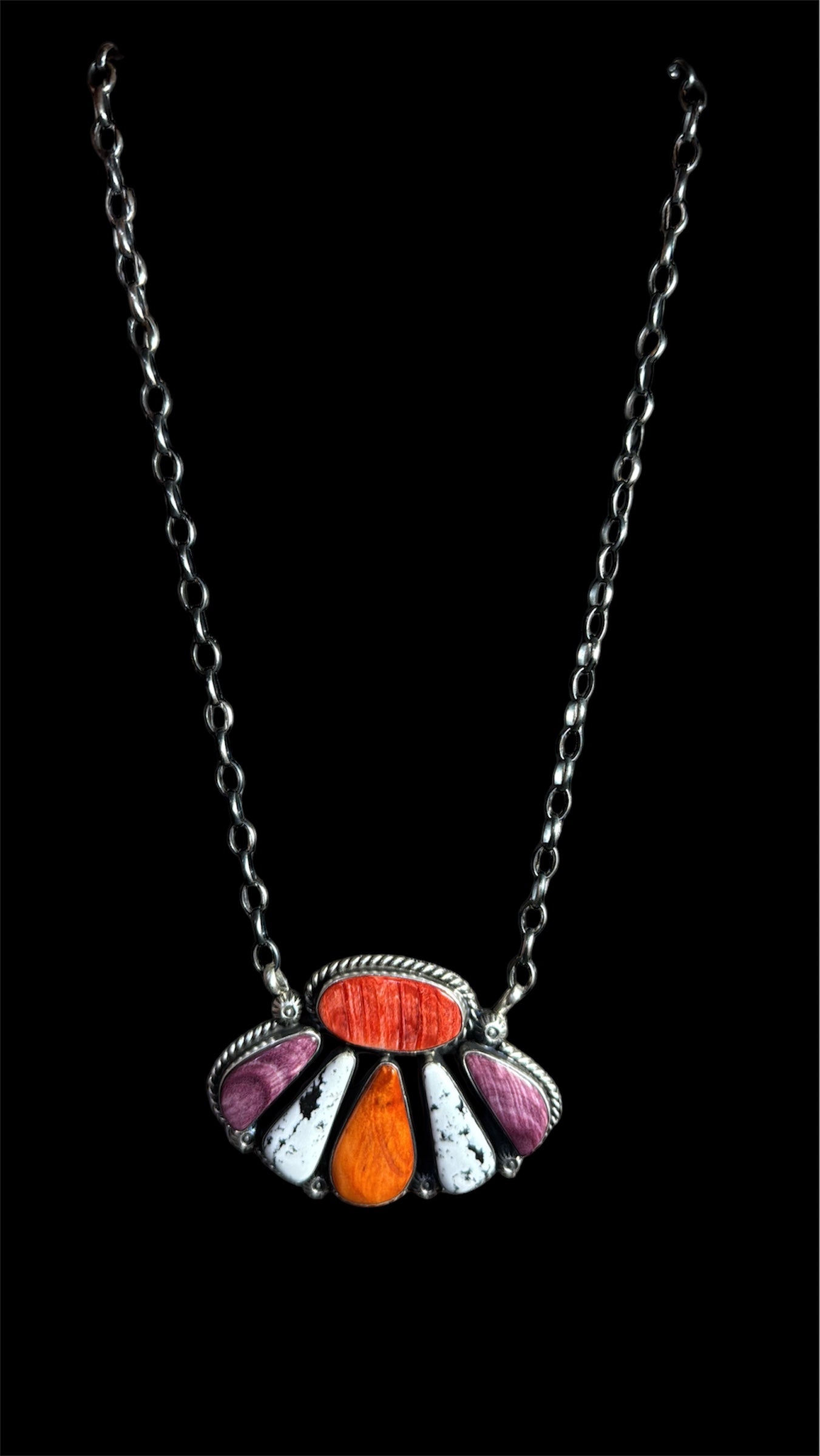 White Buffalo & Spiny Oyster Half Cluster Necklace