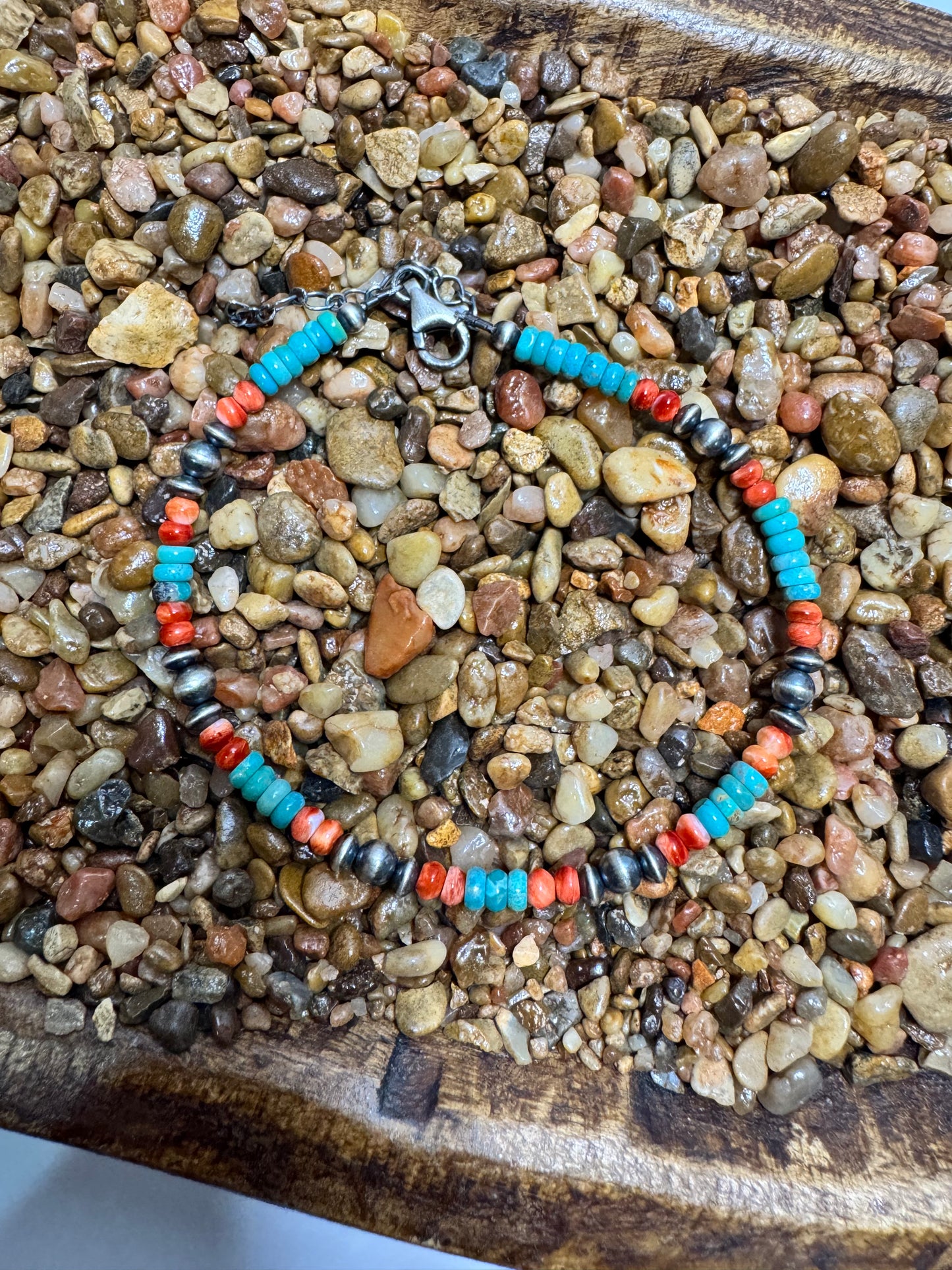 Sterling Silver, Kingman & Red Spiny Anklet