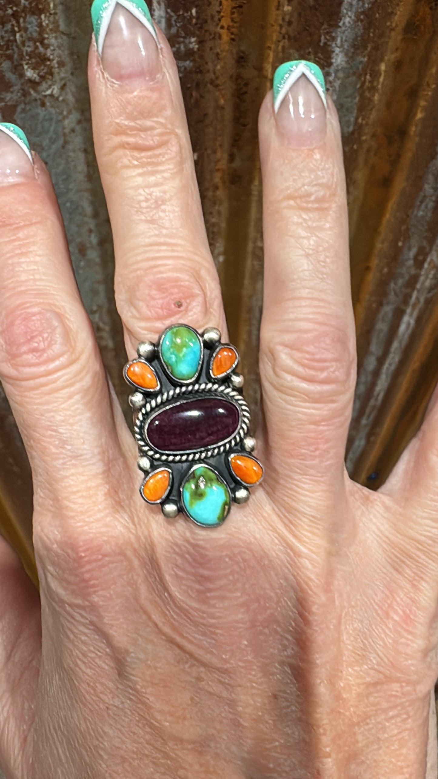 Sonoran Gold Turquoise & Spiny Oyster Cluster Ring