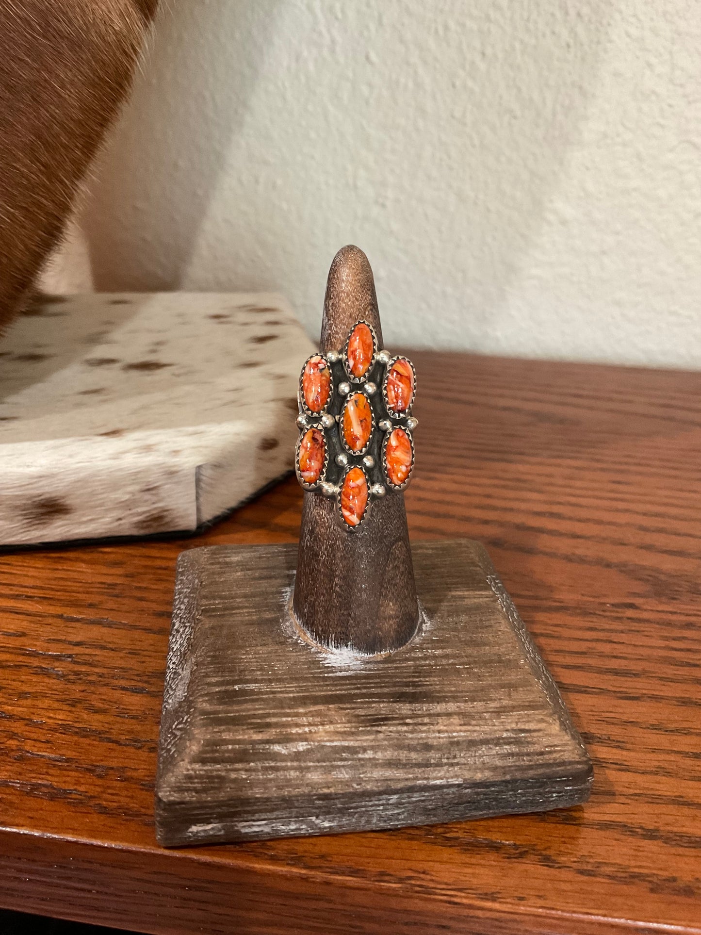 Orange Spiny Oyster Cluster Ring