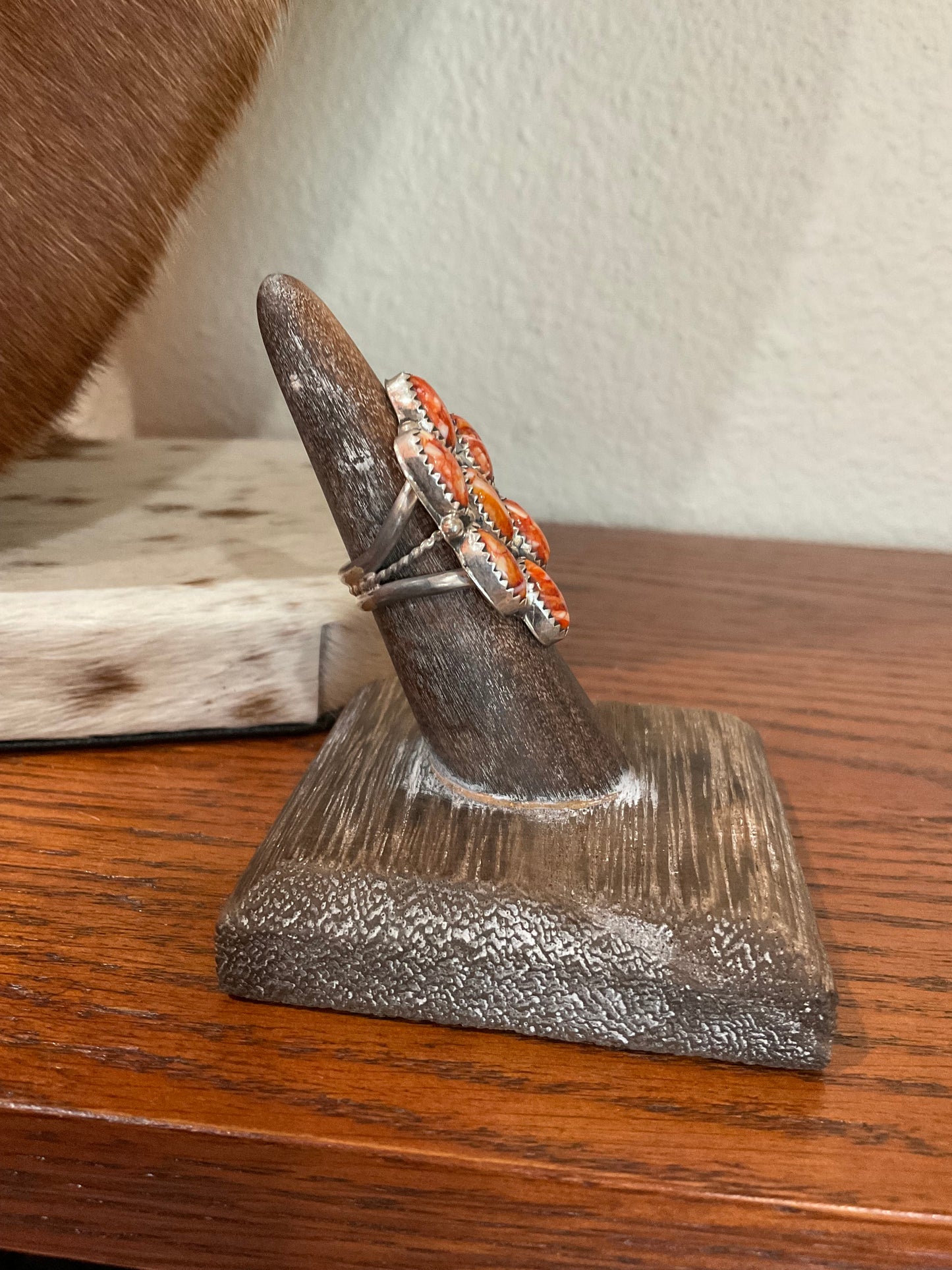 Orange Spiny Oyster Cluster Ring