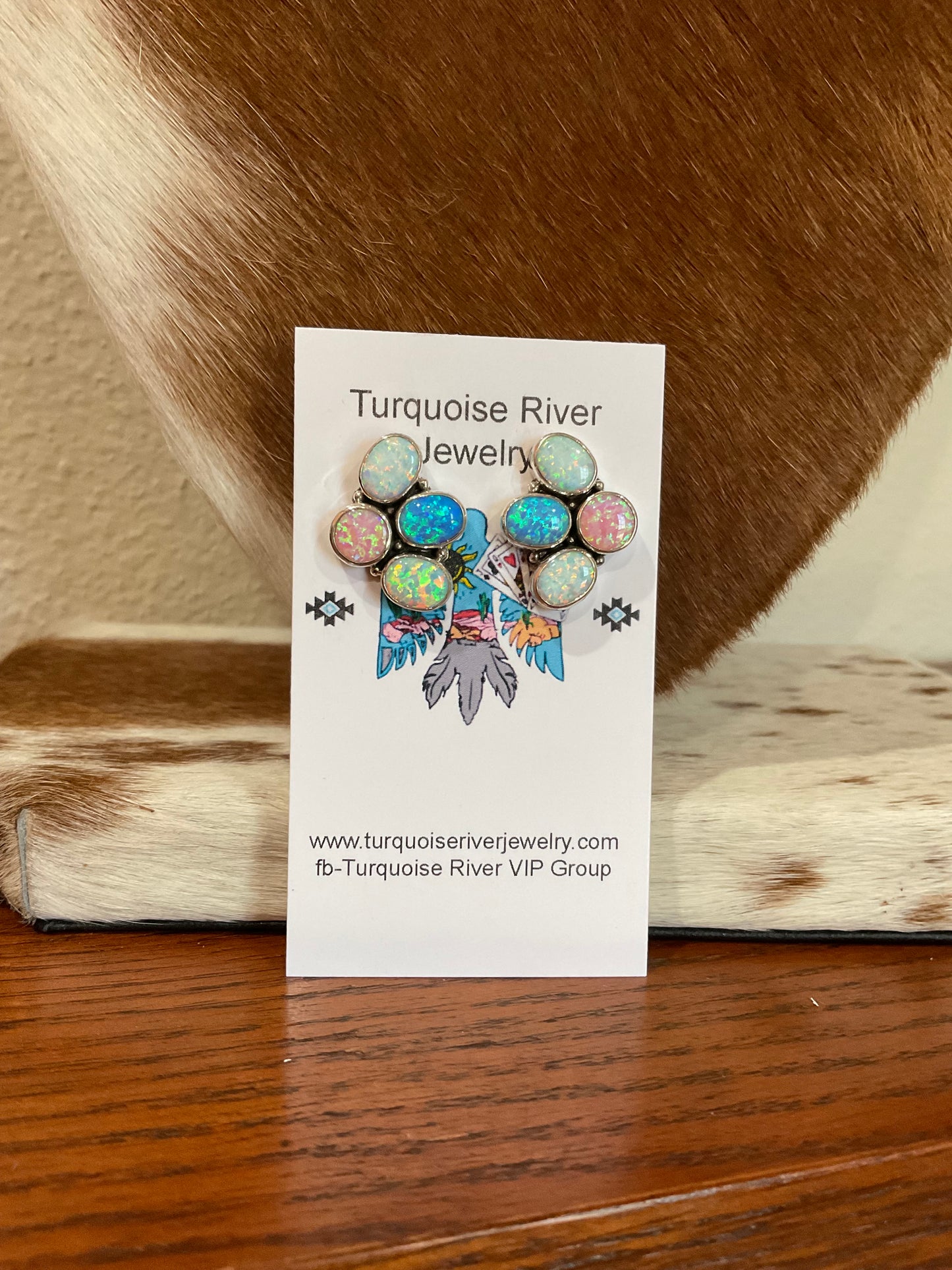 Multi Opal Half Cluster Earrings