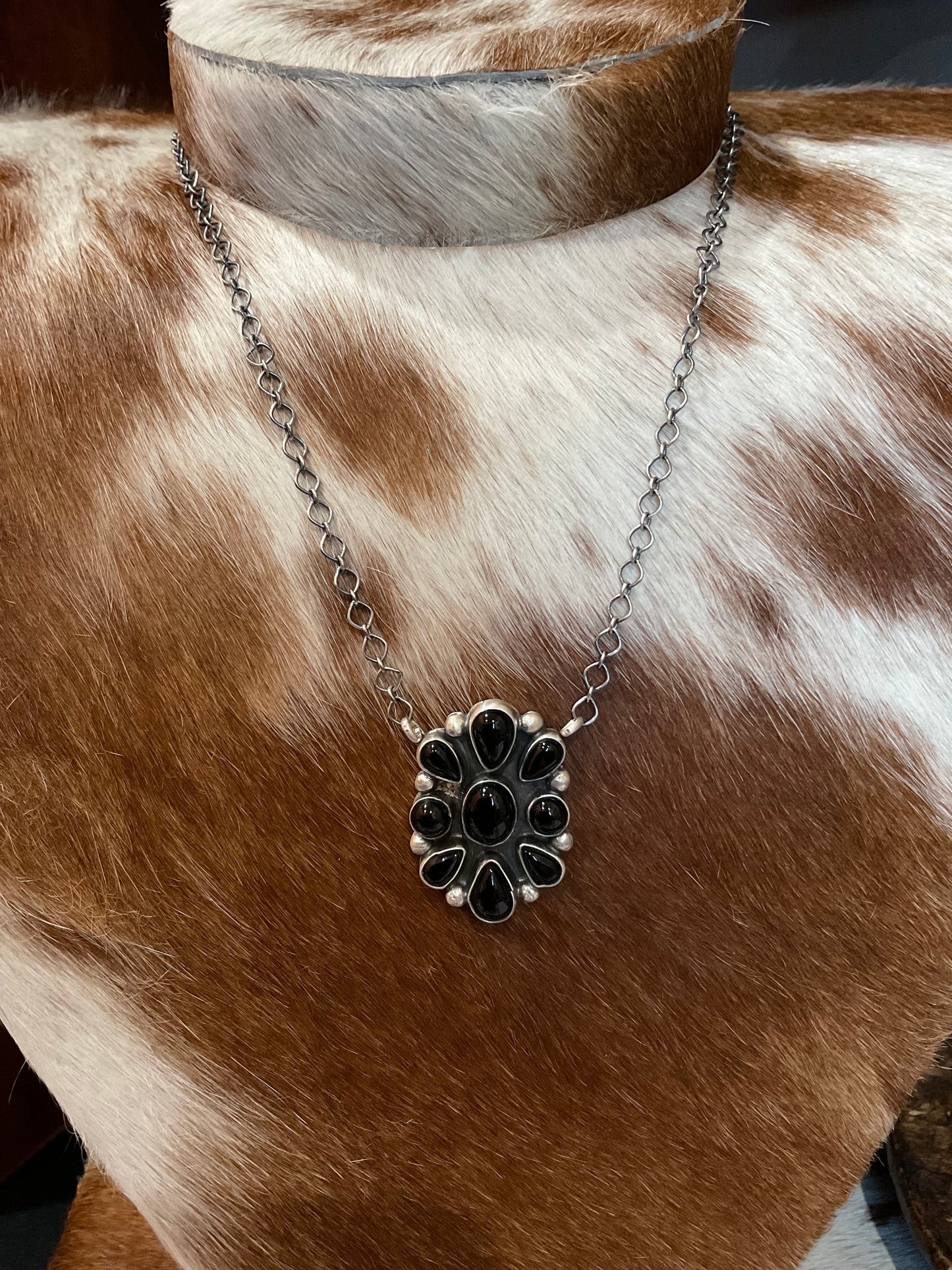 Black Onyx Cluster Necklace