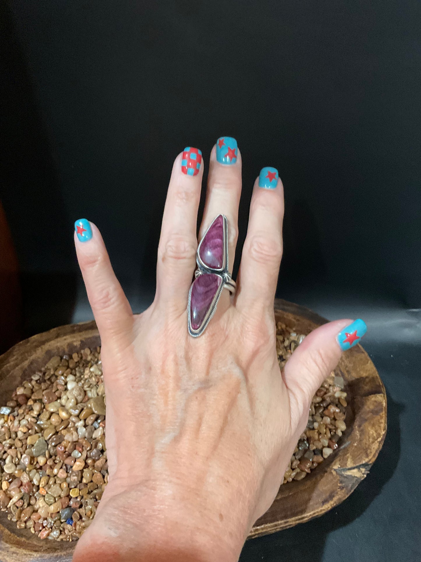 Purple Spiny Oyster 2 Stone Ring