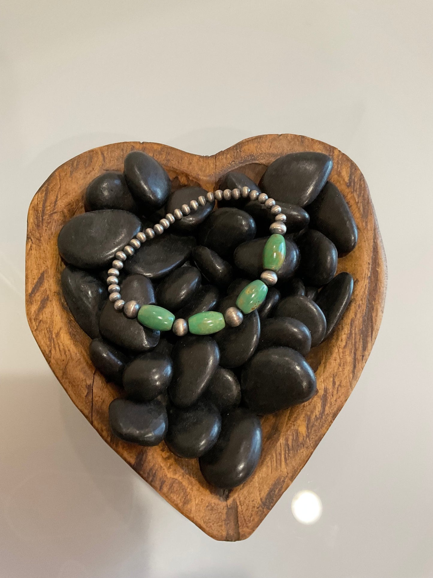 Sterling Silver Pearl & Carico Lake Stretchy Bracelet