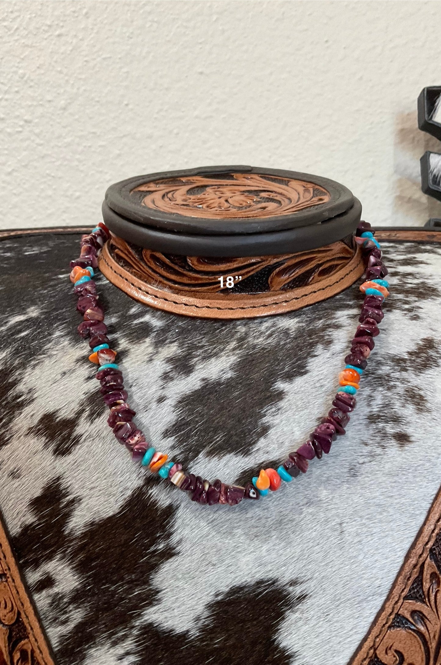 Purple & Orange Spiny w/Sleeping Beauty Turquoise Necklace