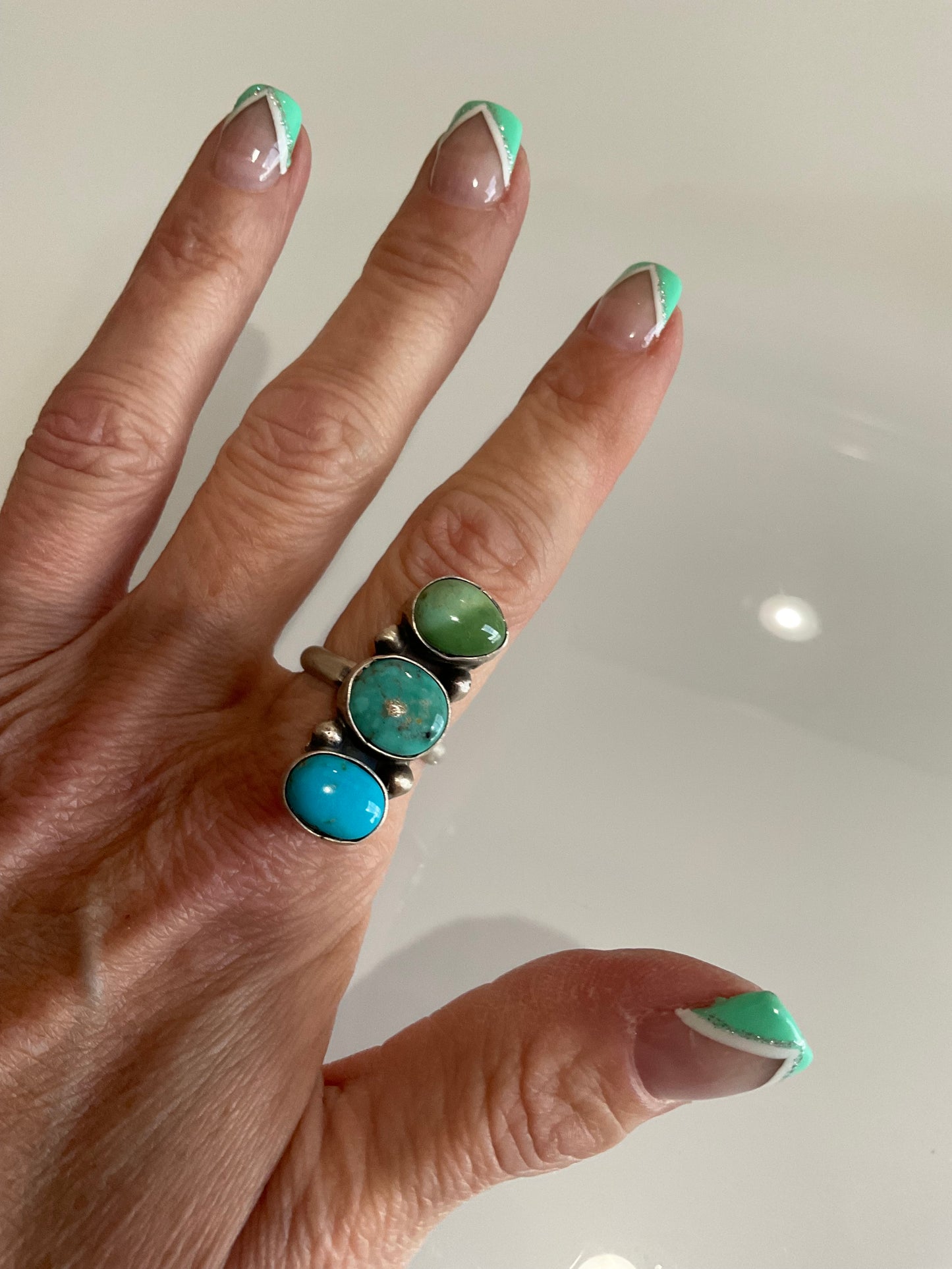 Mixed Turquoise 3 Stone Ring