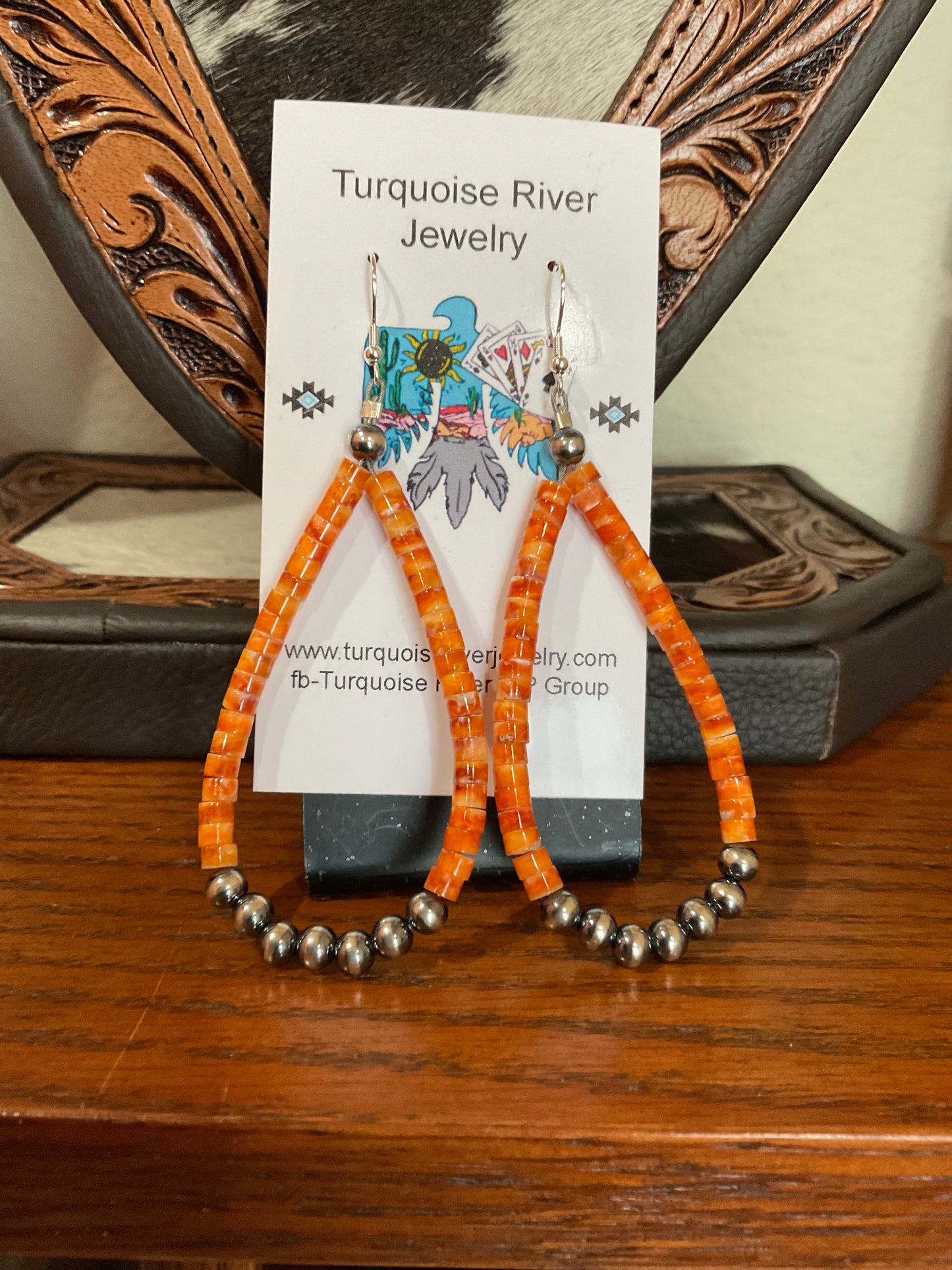 Orange Spiny Pearl Hoop Earrings
