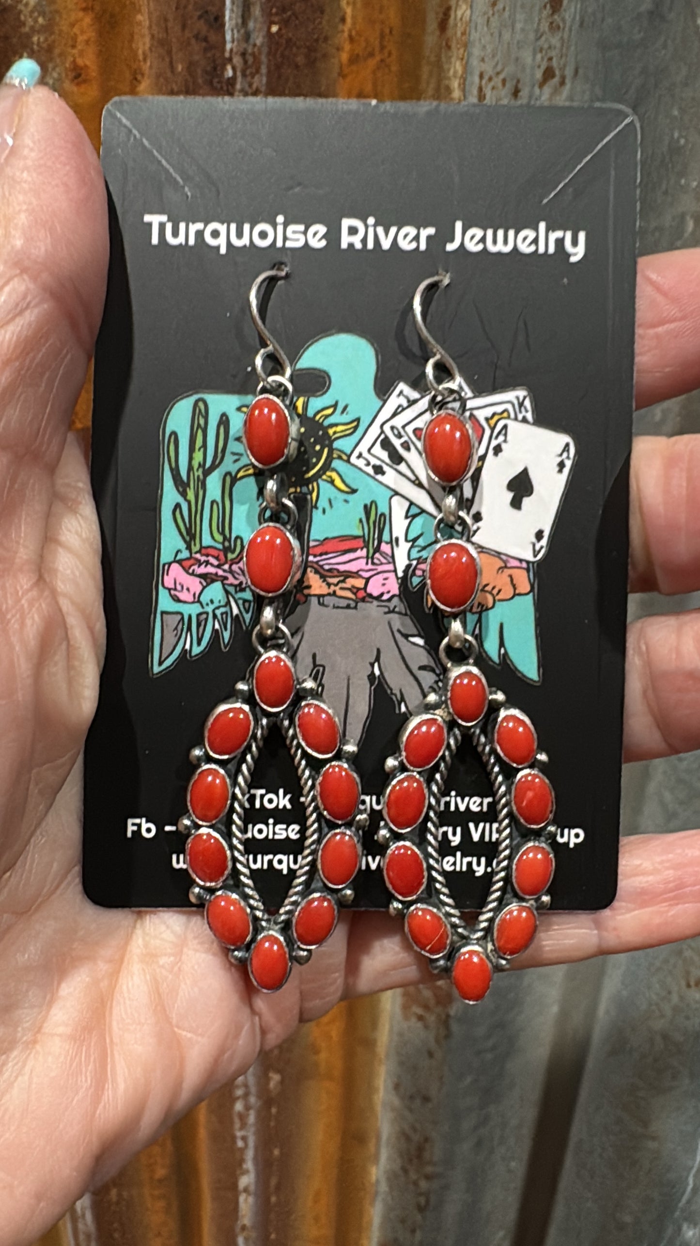 Red Coral Dangle Earrings