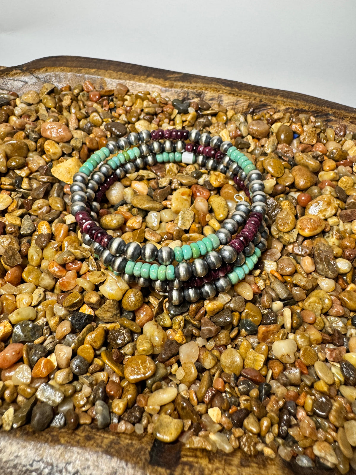 Sterling Silver Pearls w/Spiny & Turquoise Memory Wire Wrap Bracelet