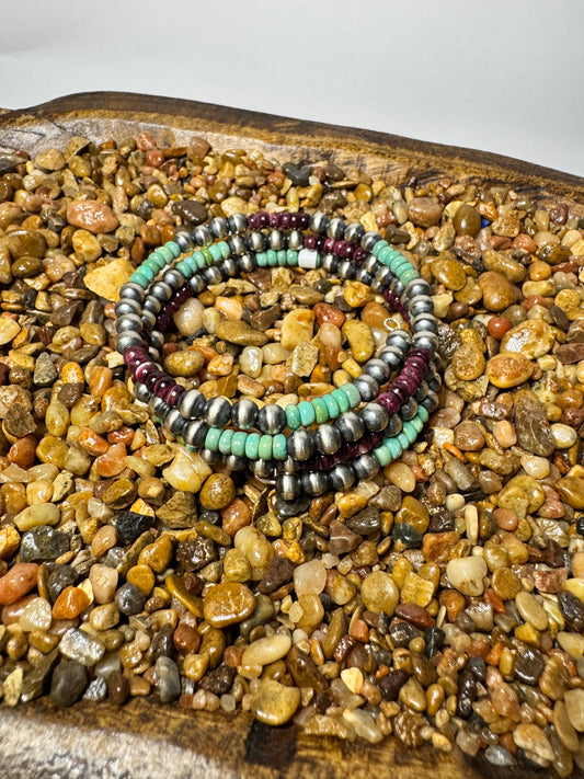 Sterling Silver Pearls w/Spiny & Turquoise Memory Wire Wrap Bracelet