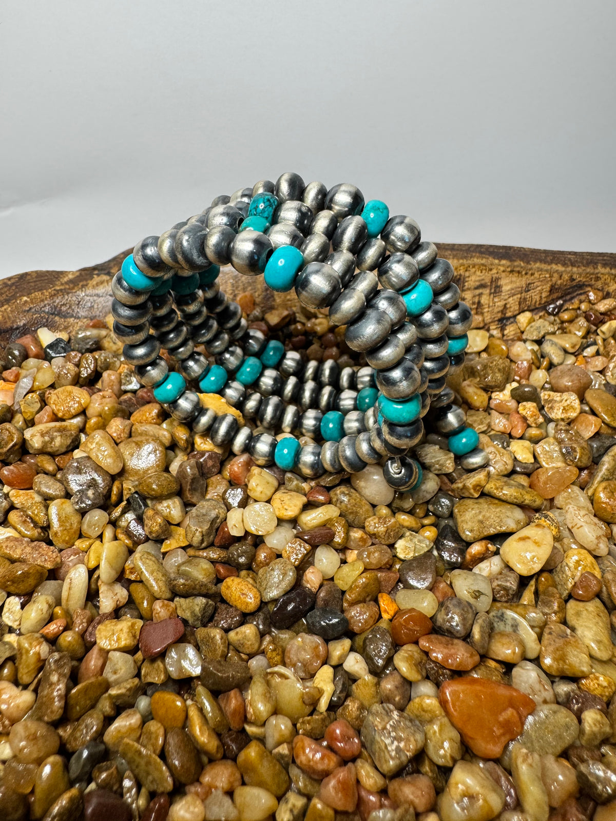 Sterling Silver Pearls w/Kingman Memory Wire Wrap Bracelet