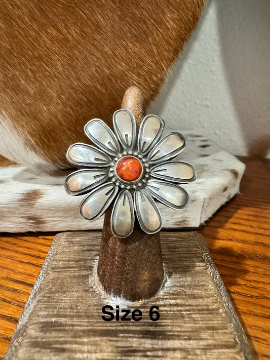 Red Spiny Daisy Ring