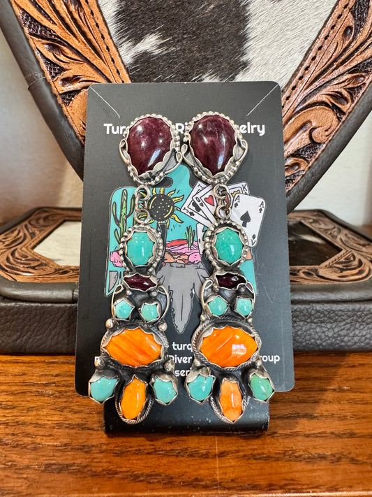 Mixed Turquoise & Spiny Cluster Statement Earrings