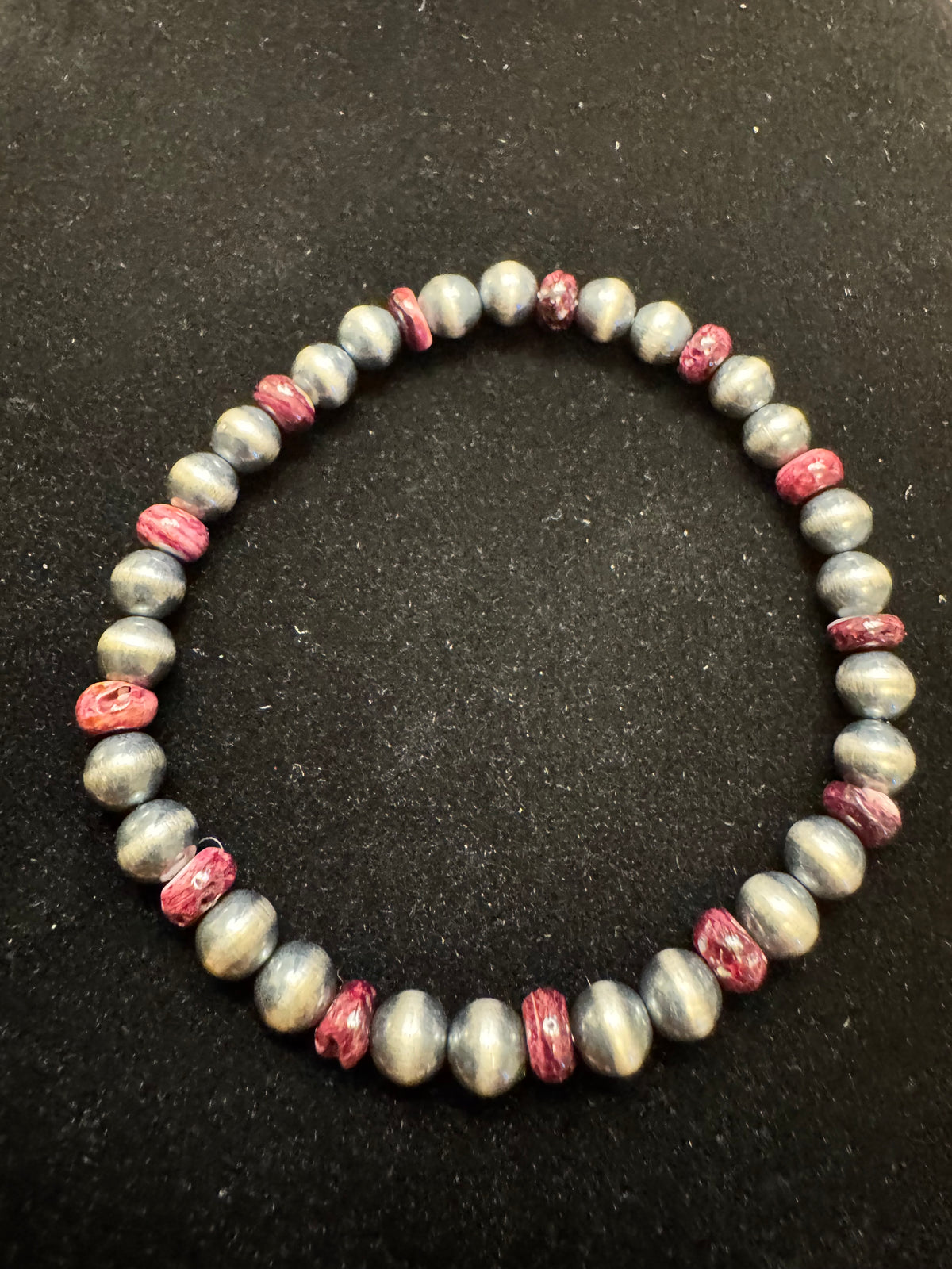 Sterling Silver Pearl & Purple Spiny Stretchy Bracelet