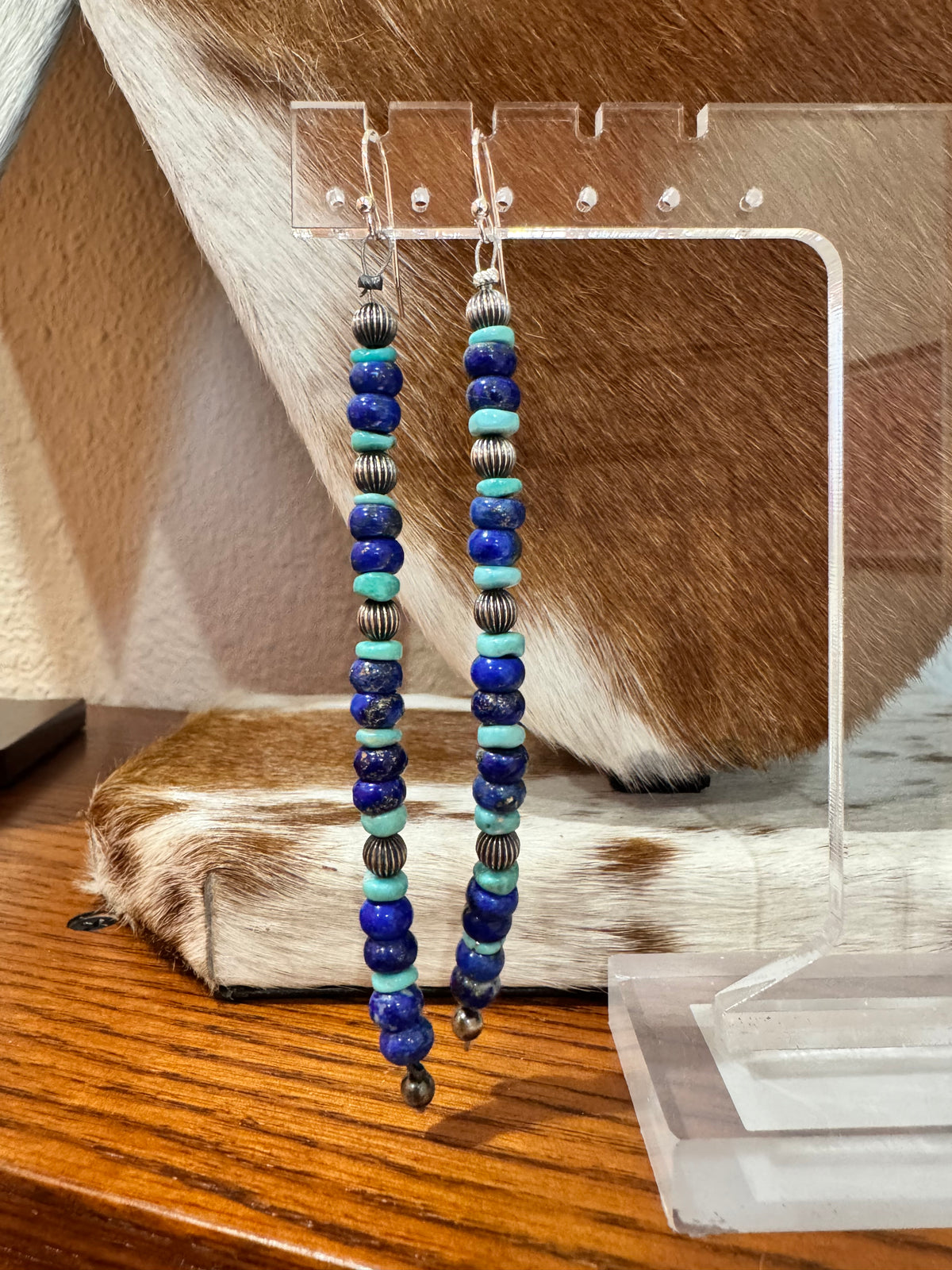 Lapis, Kingman & Pearl Dangle Earrings