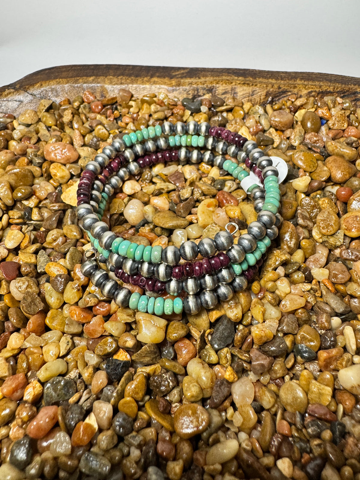 Sterling Silver Pearls w/Spiny & Turquoise Memory Wire Wrap Bracelet