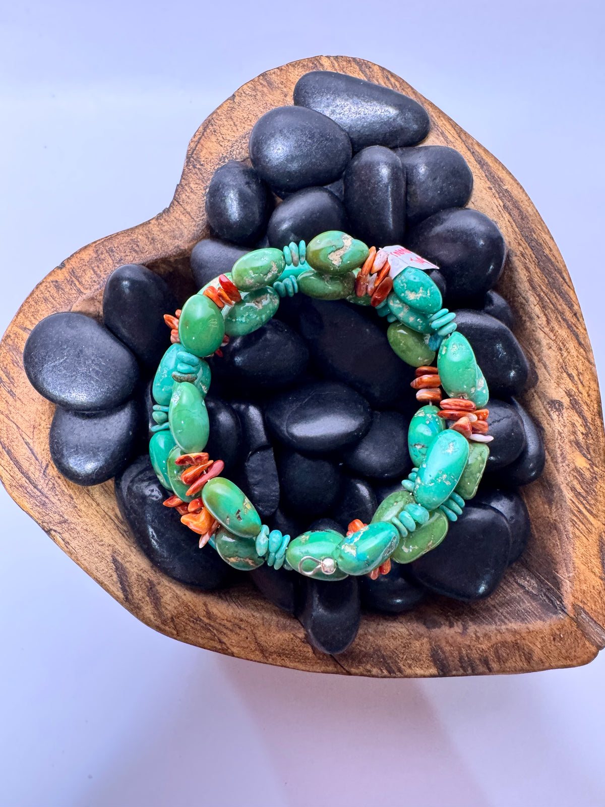 Armenian Turquoise & Orange Spiny Memory Wire Wrap Bracelet