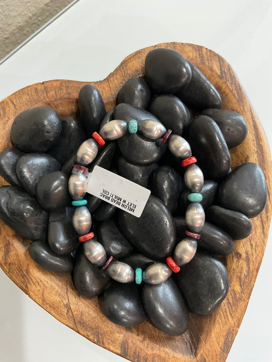 Sterling Silver Melon Beads w/Turquoise & Spiny Stretchy Bracelet