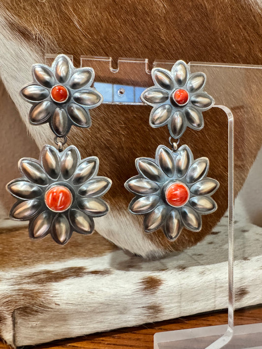 Red Spiny Daisy Earrings