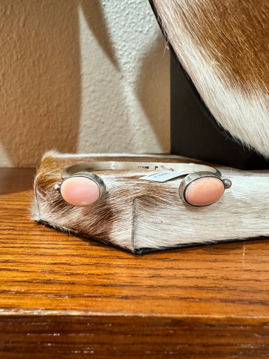 Pink Conch 2 Stone Reverse Cuff