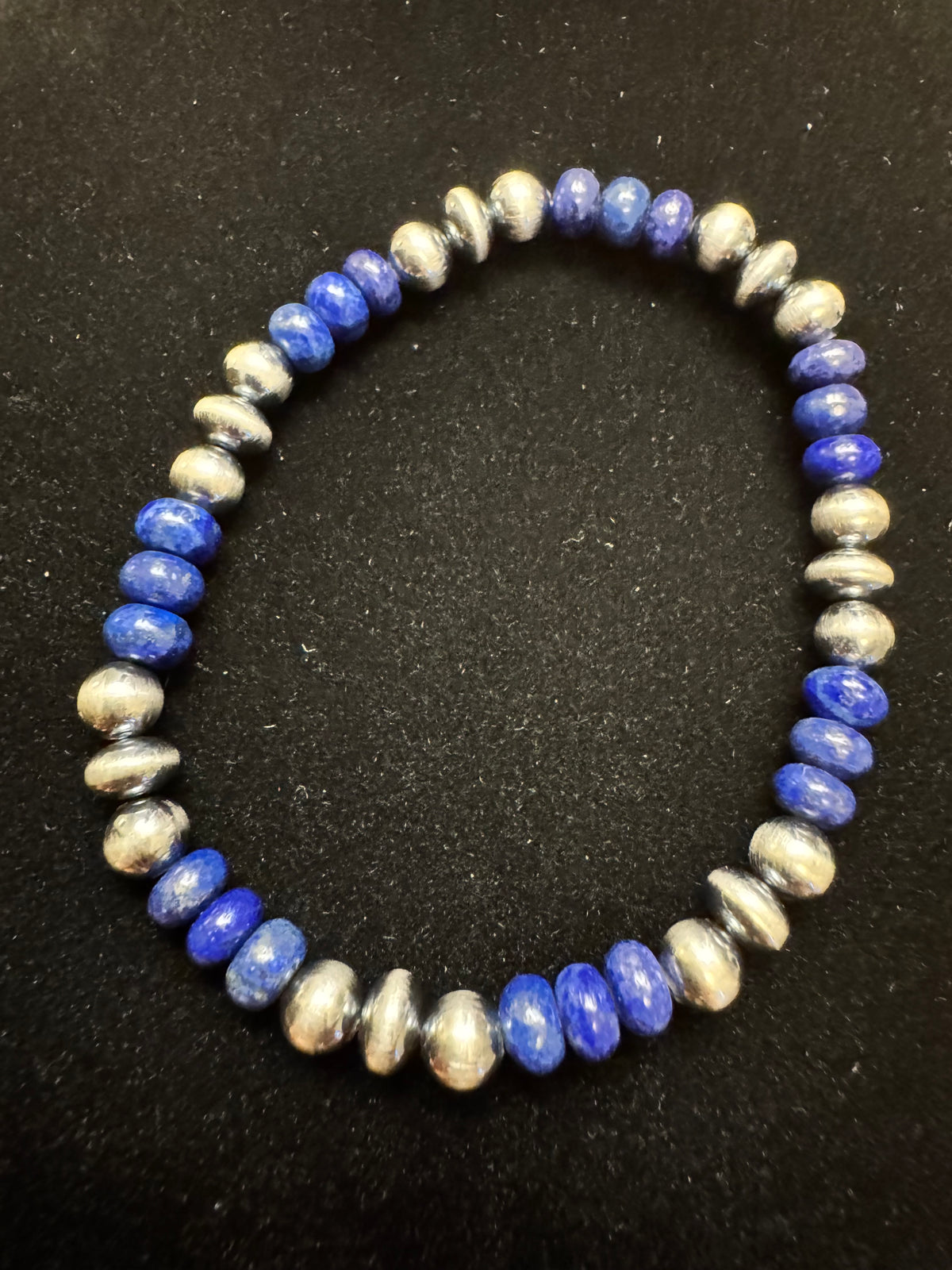 Sterling Silver Pearl & Lapis Stretchy Bracelet