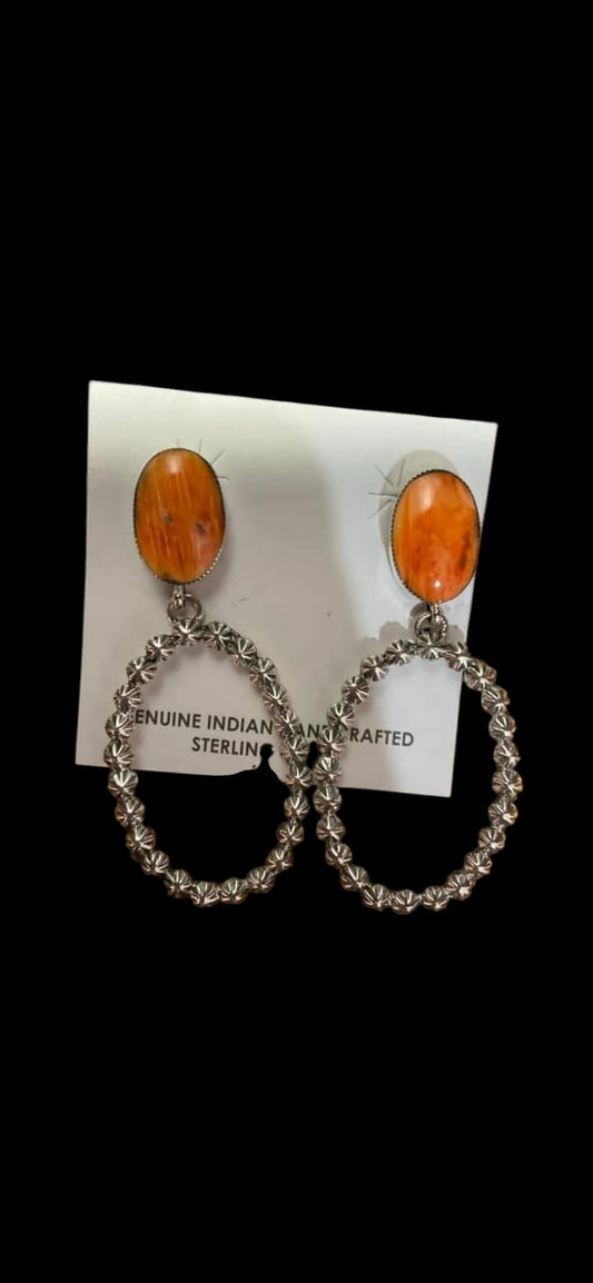 Orange Spiny Oyster Stud Hoops