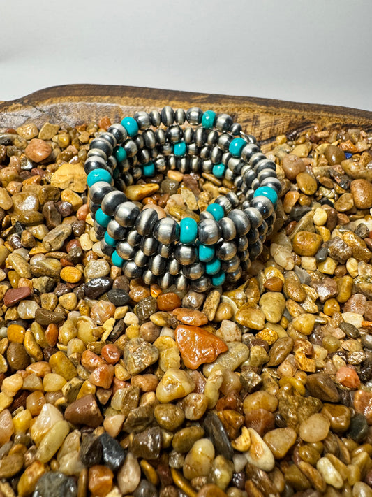 Sterling Silver Pearls w/Kingman Memory Wire Wrap Bracelet