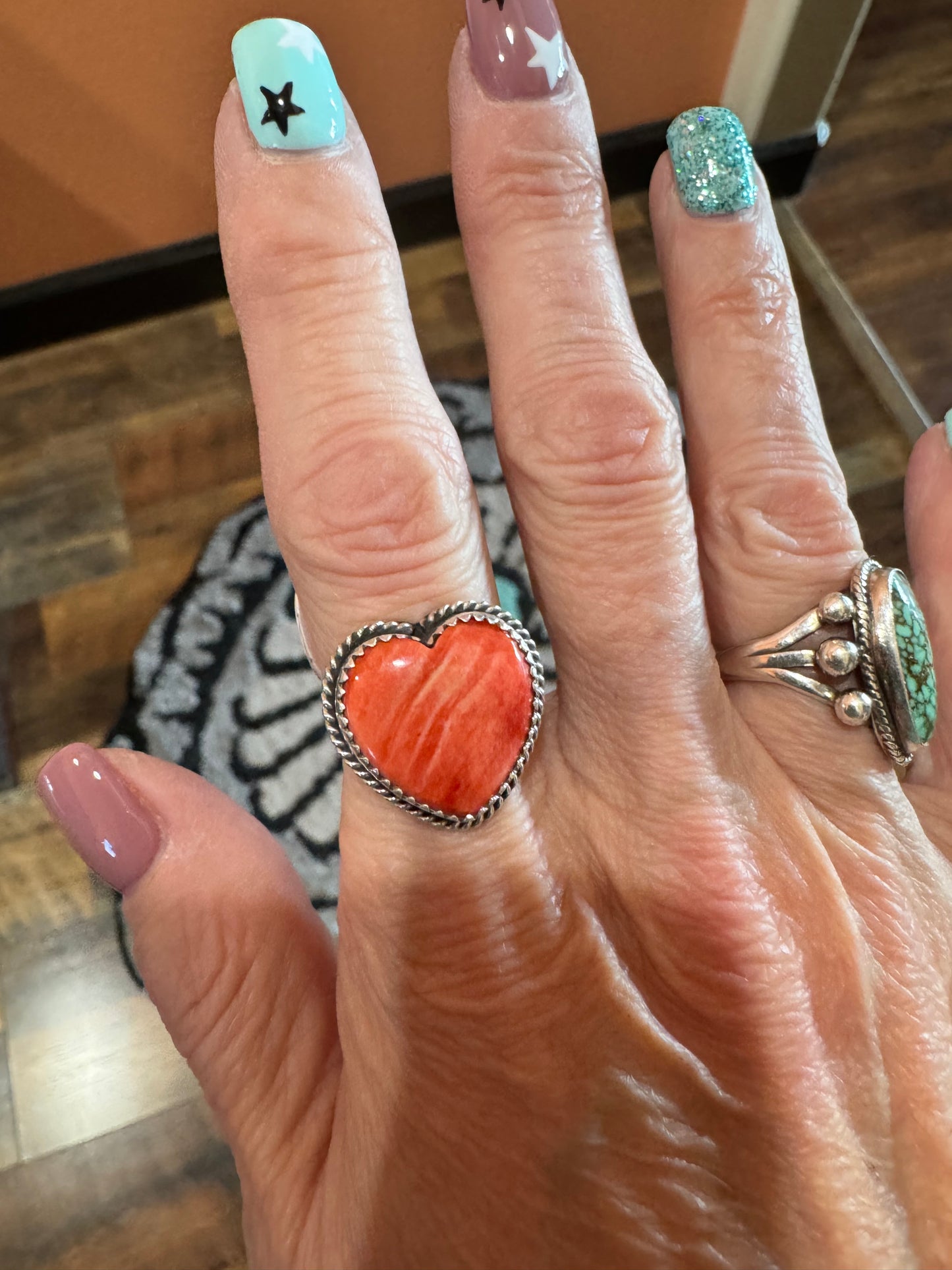 Red Spiny Heart Ring