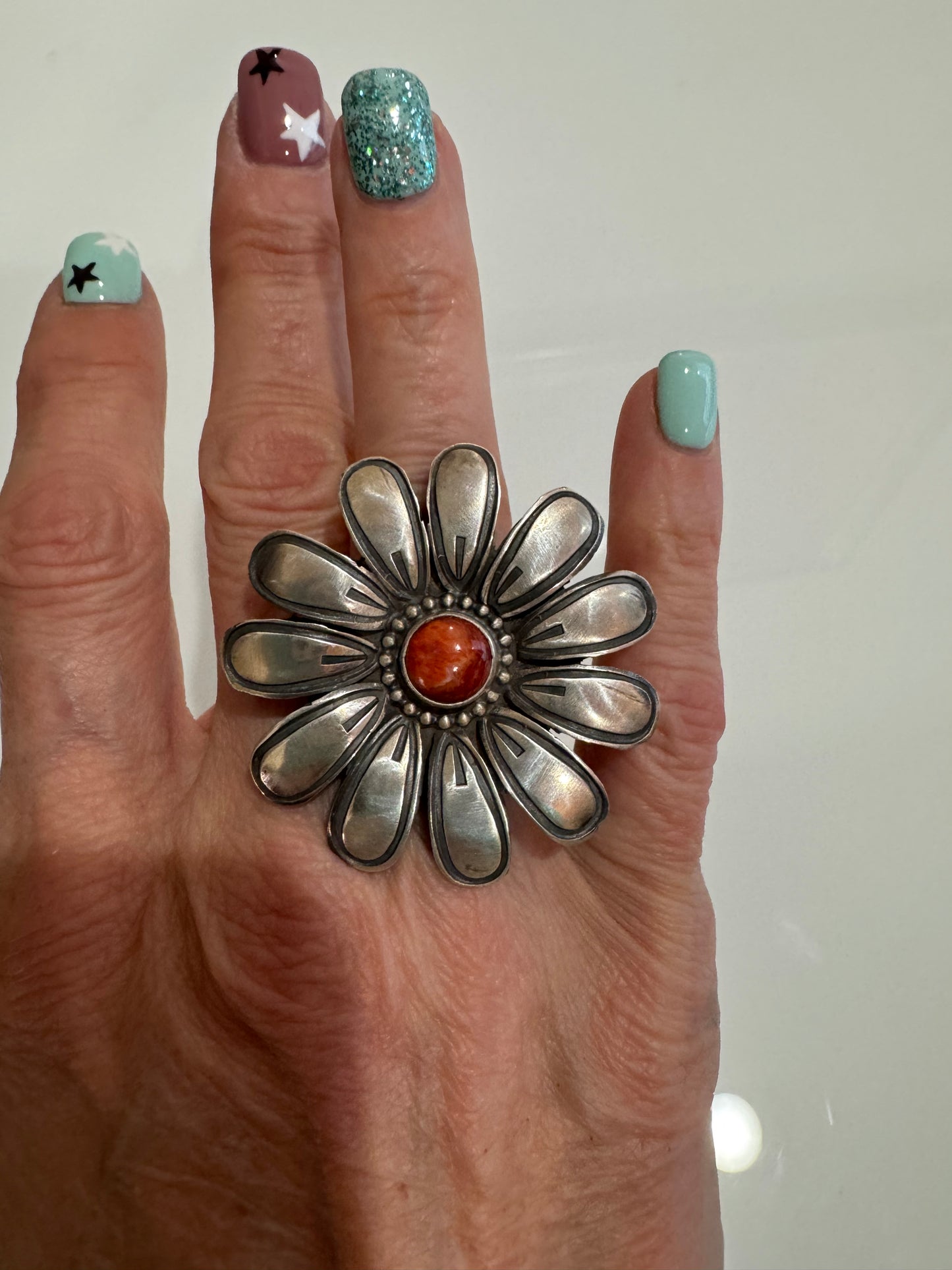 Red Spiny Daisy Ring