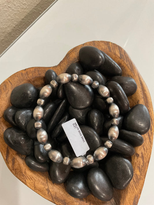 Sterling Silver Melon & Box Bead Stretchy Bracelet