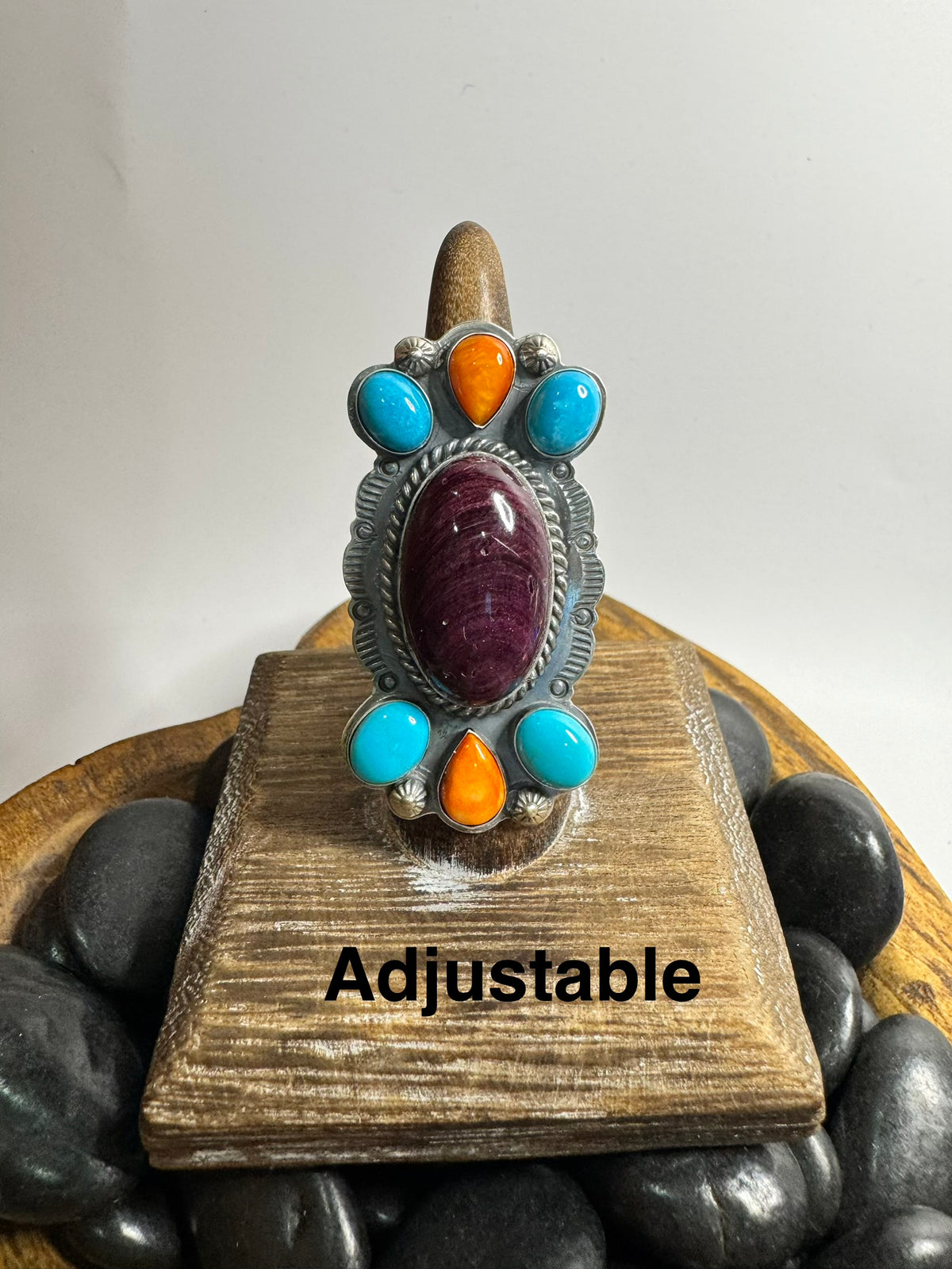 Kingman, Orange & Purple Spiny Cluster Ring