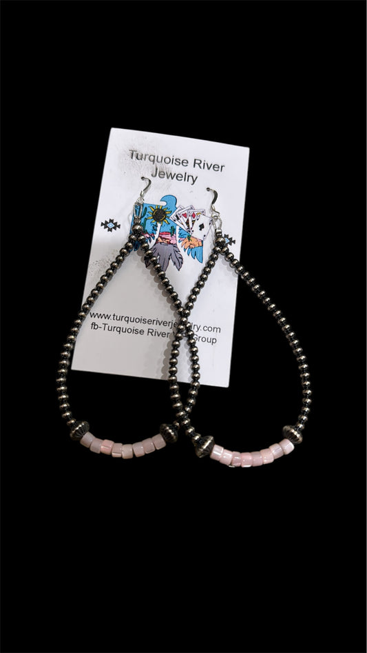 Sterling Silver & Pink Conch Hoop Earrings