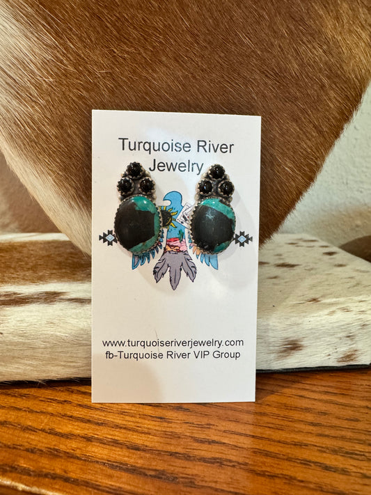 Blackjack & Black Onyx Cluster Stud Earrings