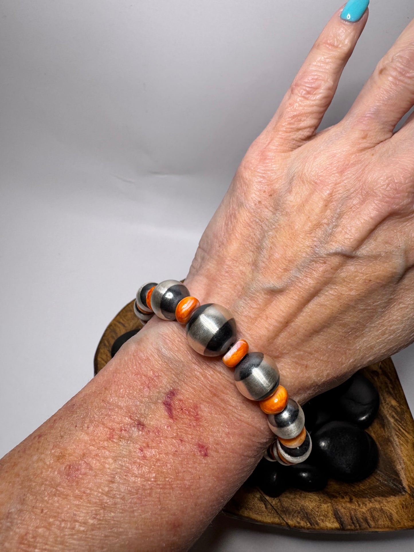 6-14mm Sterling Silver Pearls w/Orange Spiny Memory Wire Cuff