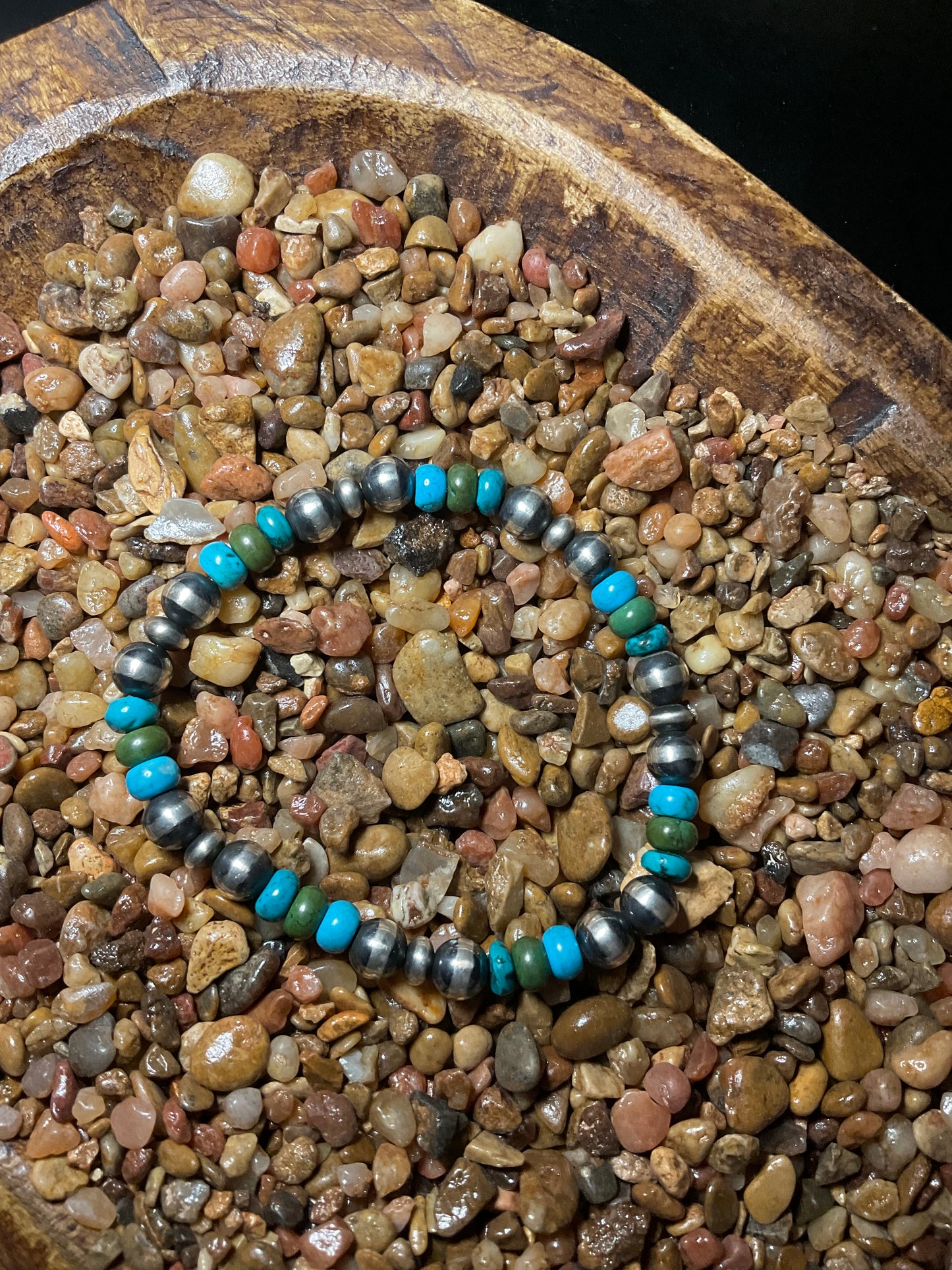 Sterling Silver Pearls & Kingman Stretchy Bracelet