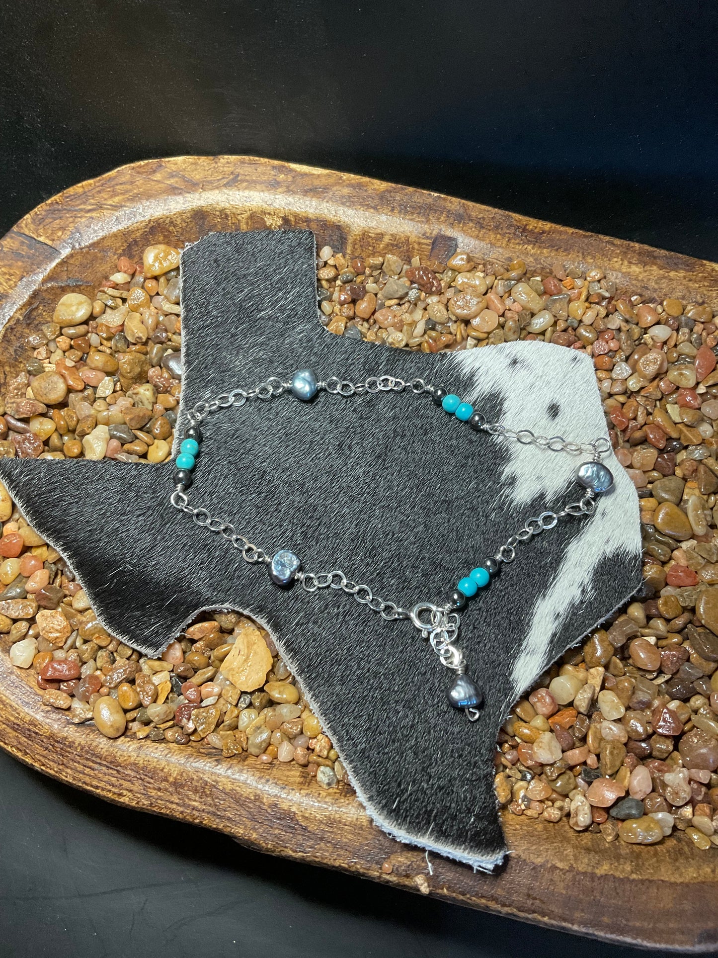 Sterling Silver Turquoise & Pearl Anklet