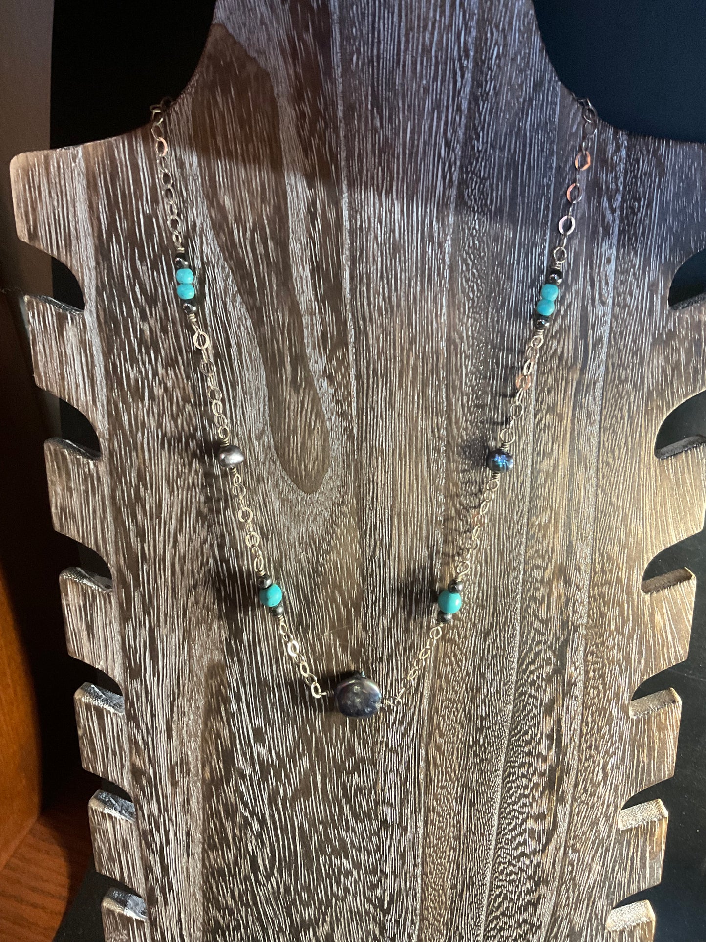Kingman Turquoise & Pearl Dainty Necklace