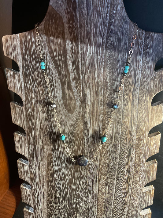 Kingman Turquoise & Pearl Dainty Necklace