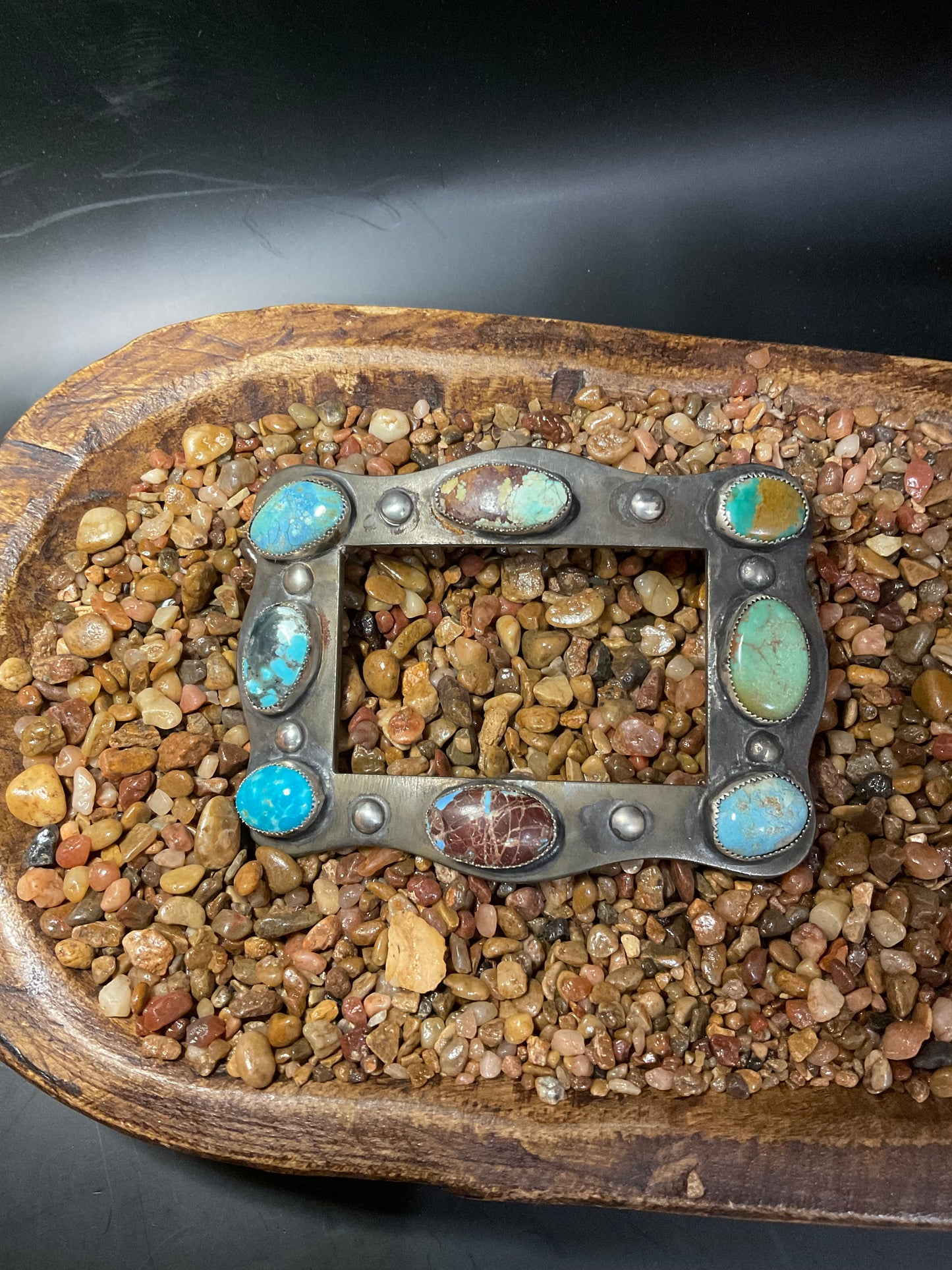 Stainless Steel & Multi Turquoise Belt Buckle