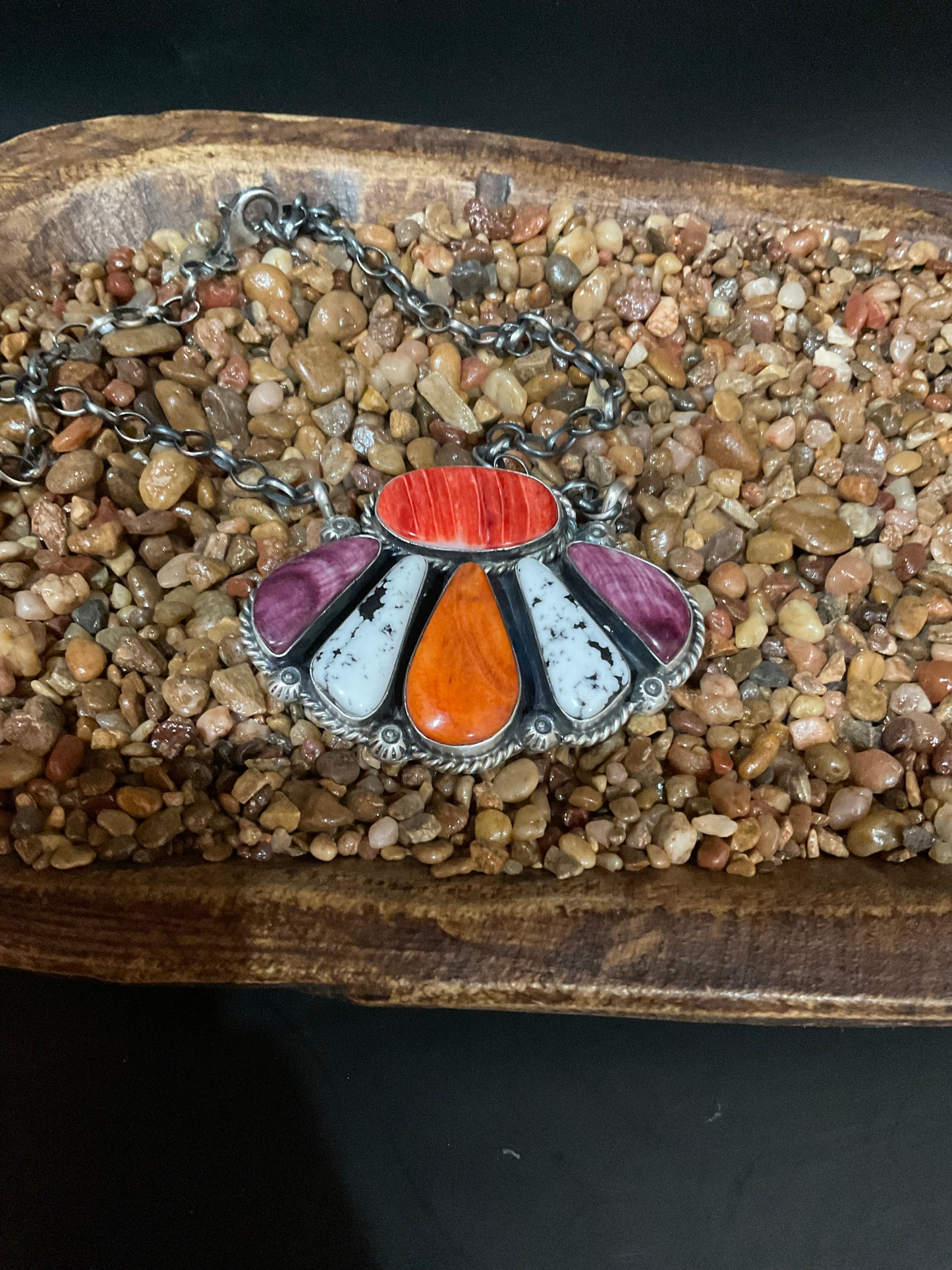 White Buffalo & Spiny Oyster Half Cluster Necklace