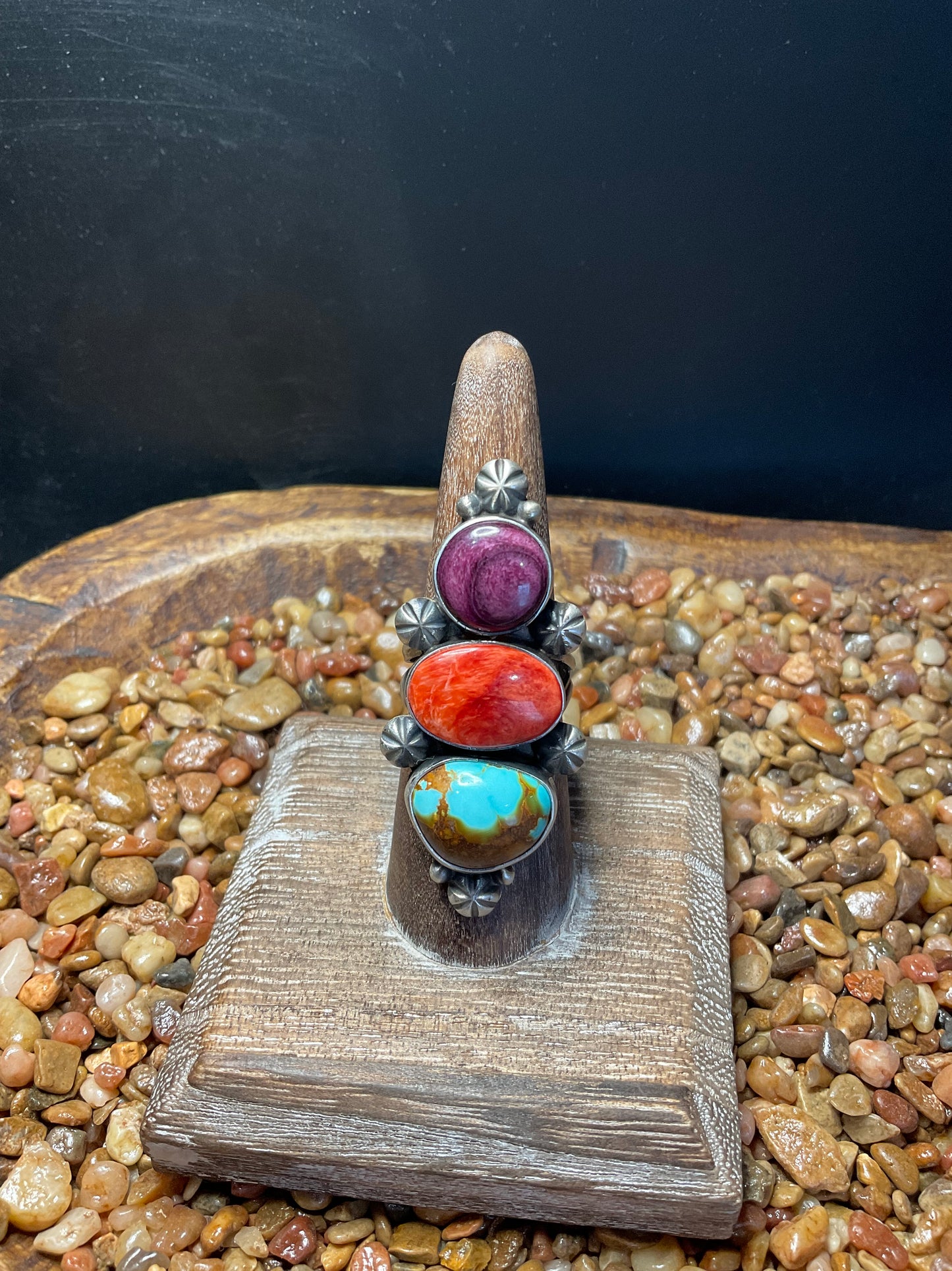 Royston Turquoise & Spiny Oyster 3 Stone Ring