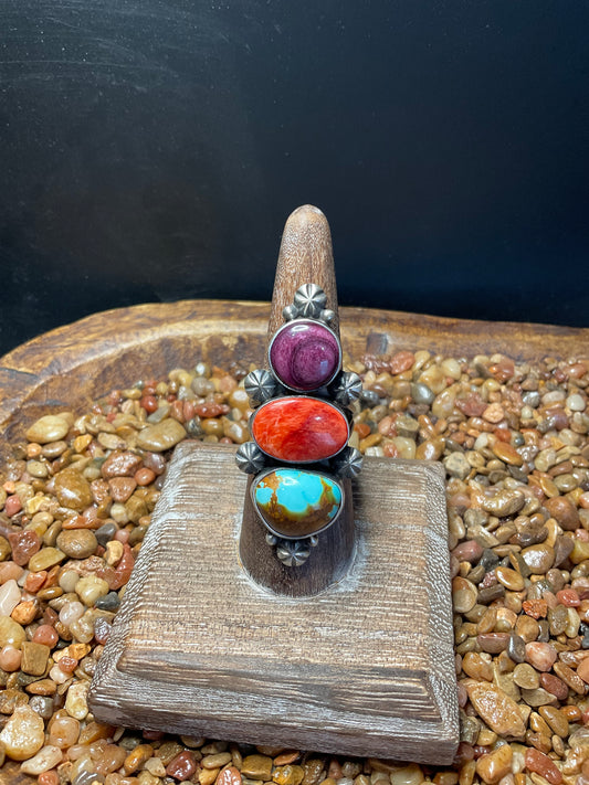 Royston Turquoise & Spiny Oyster 3 Stone Ring