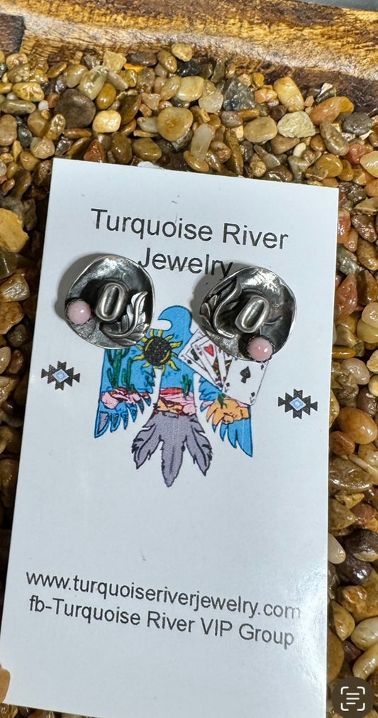 Pink Conch Cowboy Hat Stud Earrings